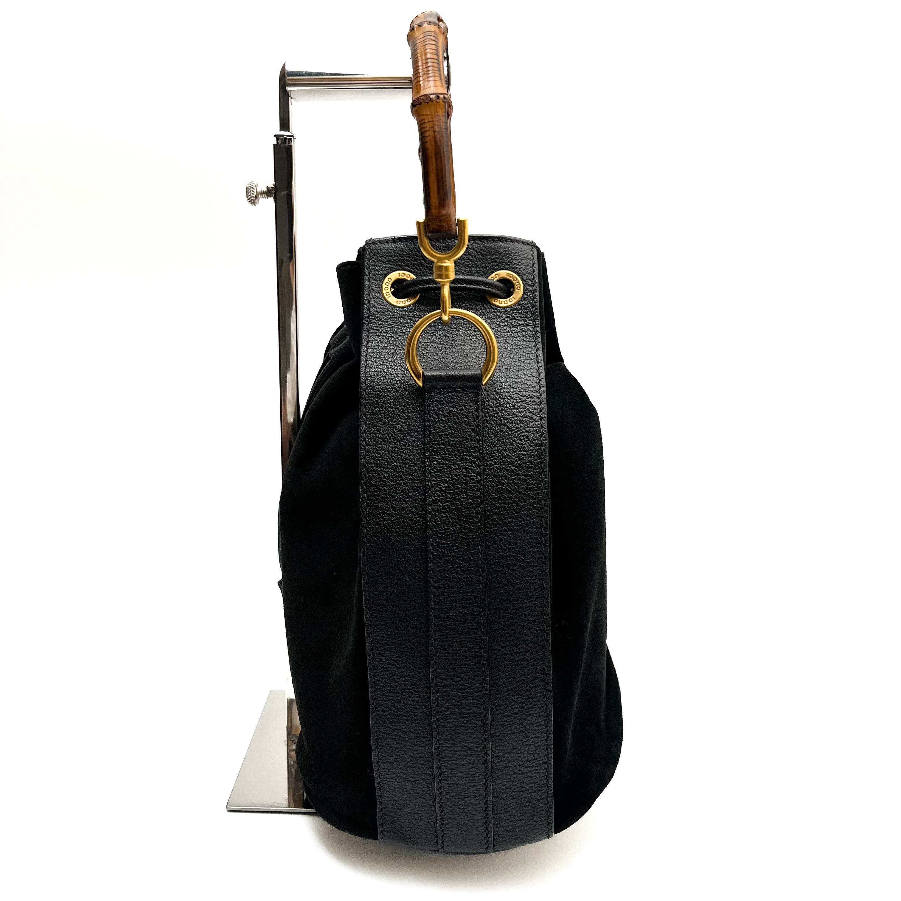 GUCCI Suede Mini Bucket Shoulder bag Hand Bamboo 2way Vintage Auth From Japan