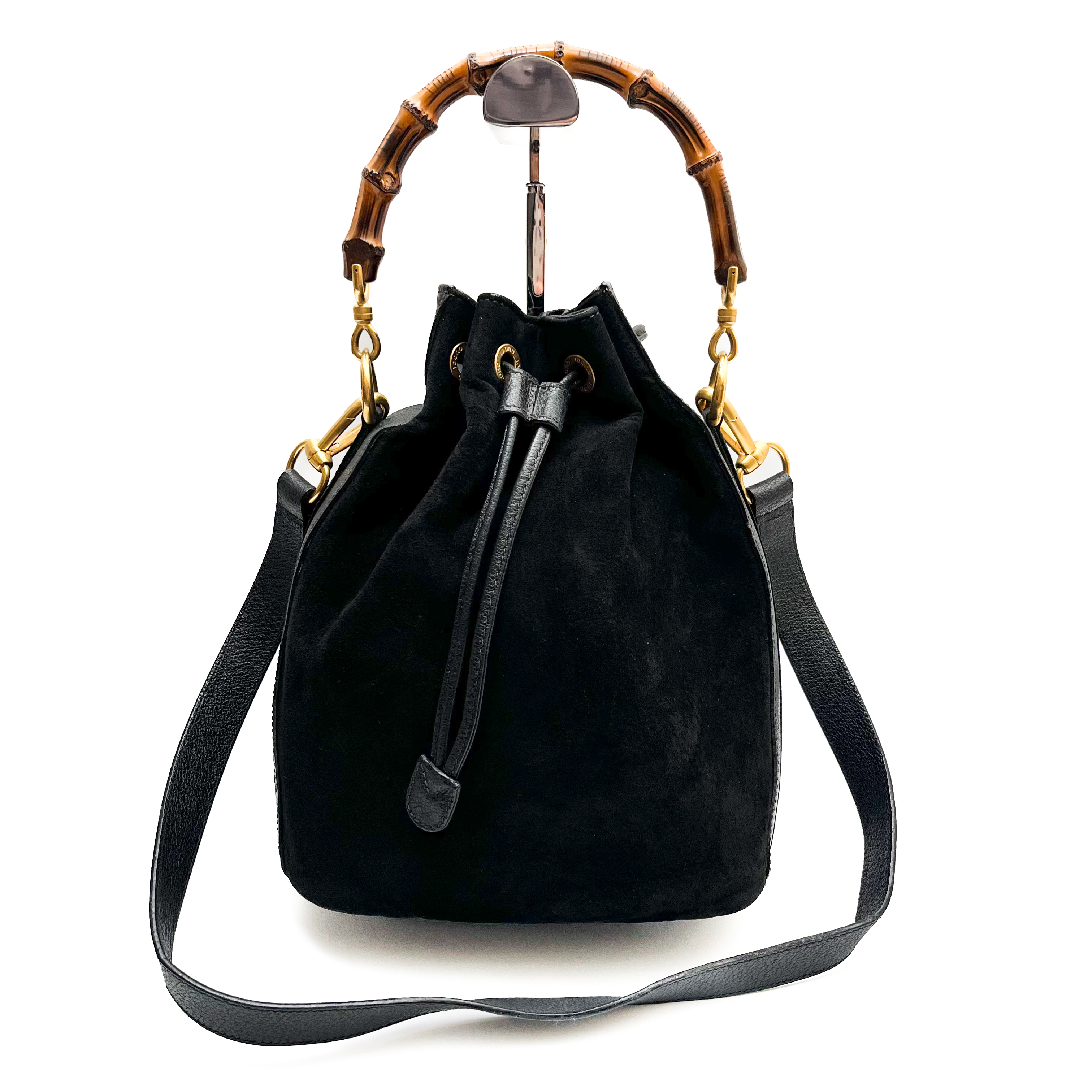 GUCCI Suede Mini Bucket Shoulder bag Hand Bamboo 2way Vintage Auth From Japan