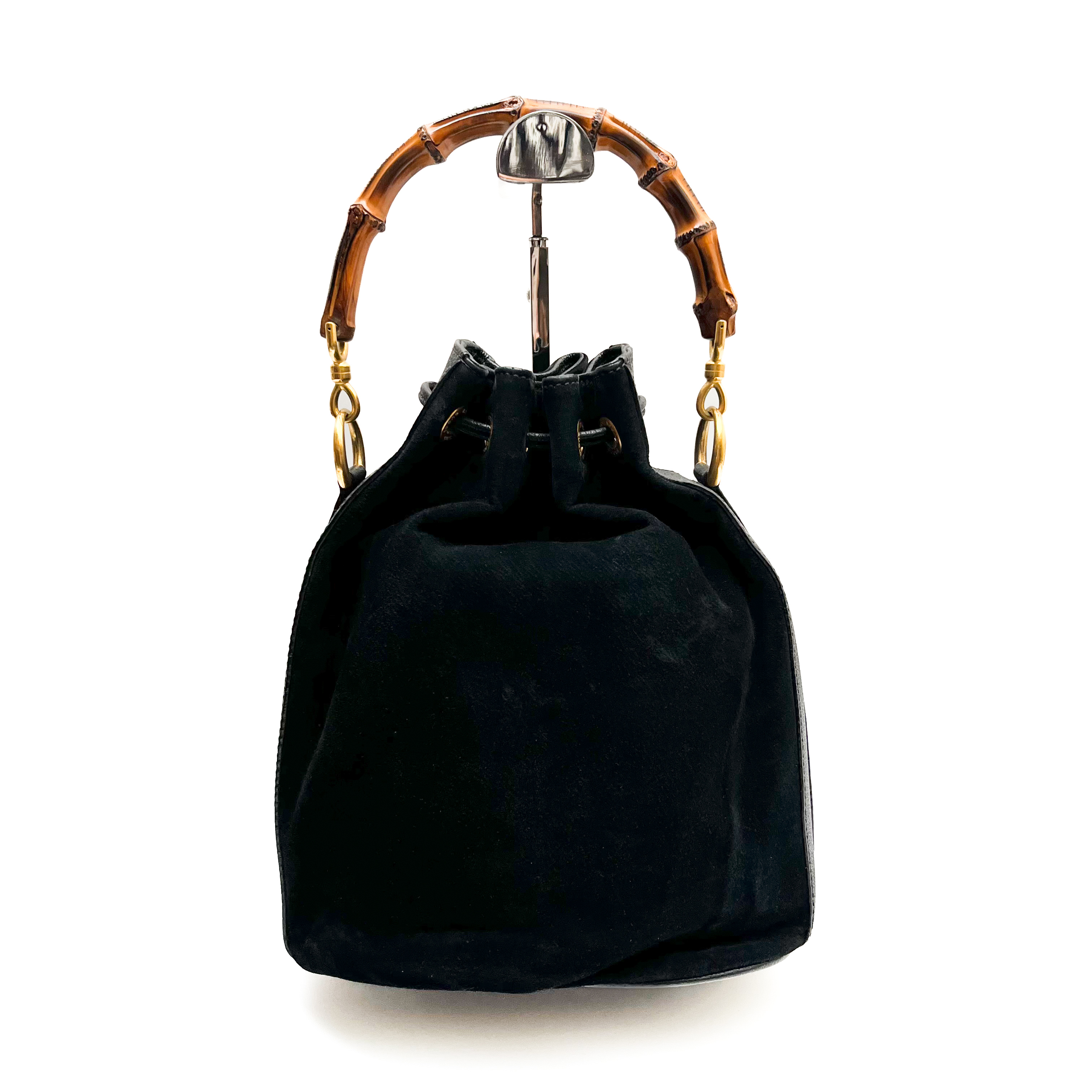 GUCCI Suede Mini Bucket Shoulder bag Hand Bamboo 2way Vintage Auth From Japan