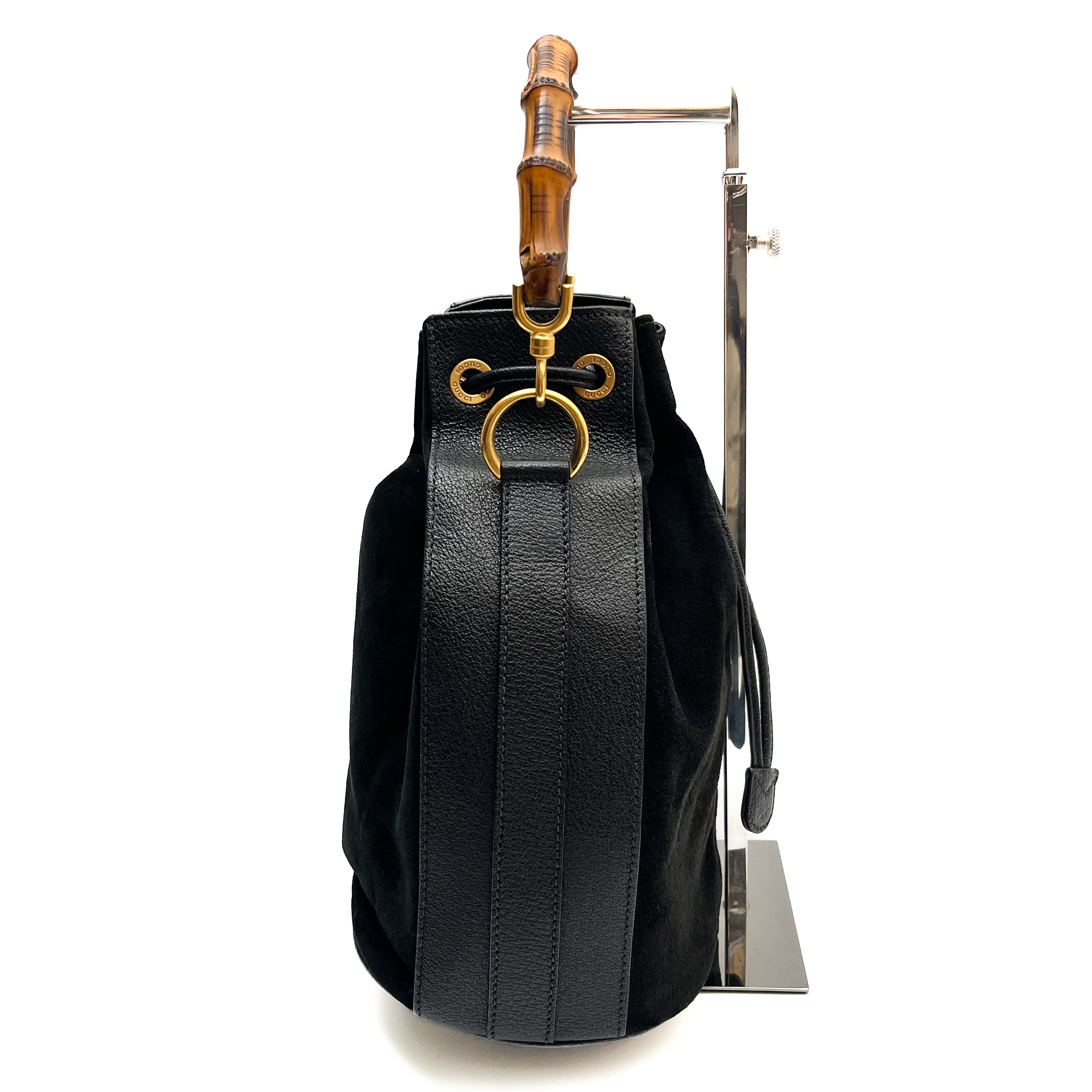 GUCCI Suede Mini Bucket Shoulder bag Hand Bamboo 2way Vintage Auth From Japan